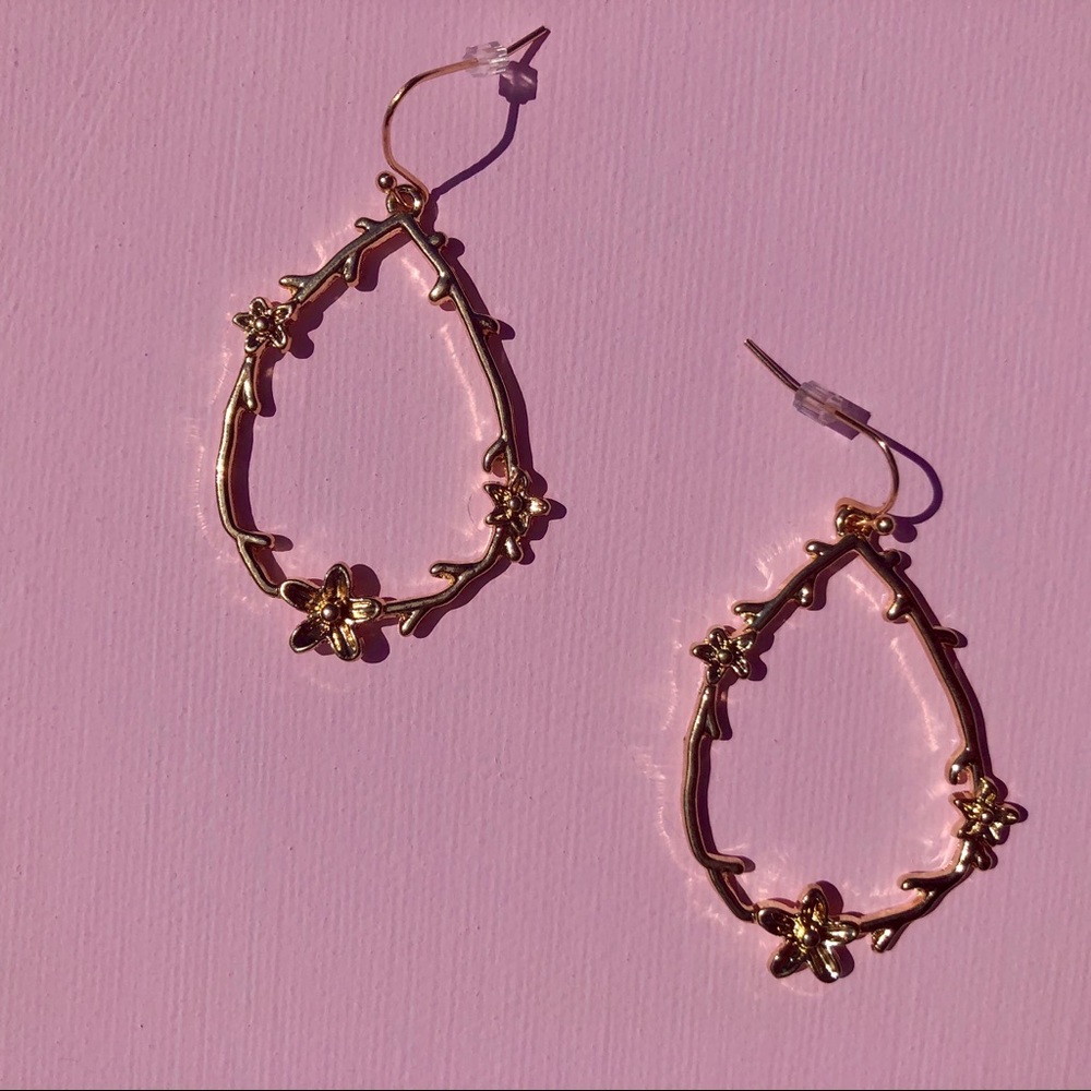Cecily floral gold teardrop hoop earrings